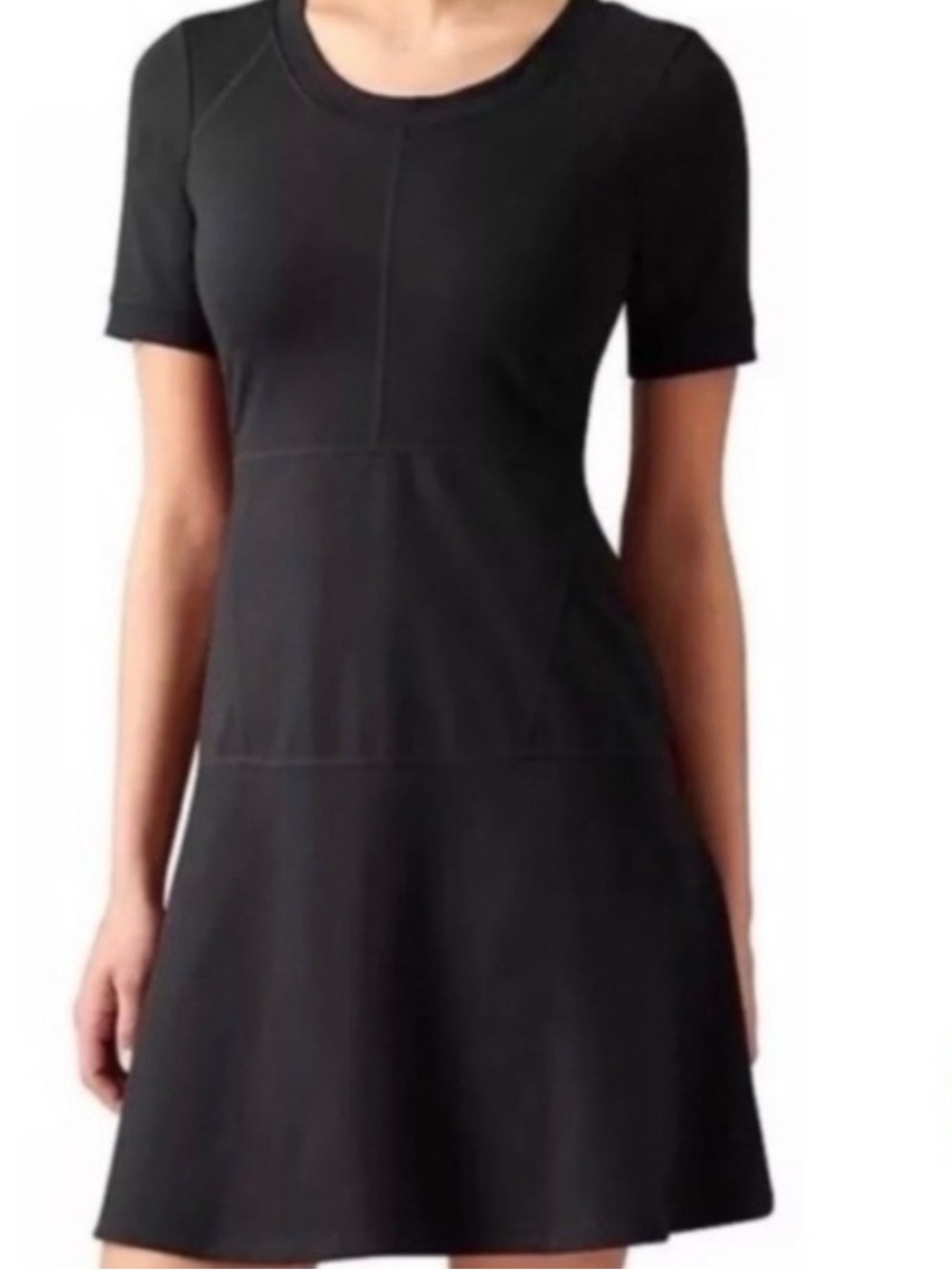 Athleta Black En Route Ponte Knit Short-Sleeve Fit-and-Flare Mini Dress‎ Sz S